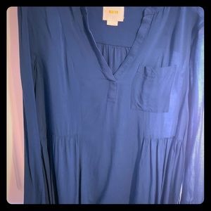 Anthropologie Maeve Pleated solid navy shirt